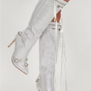 Fashion Nova Shimmering Silver Heeled Boots